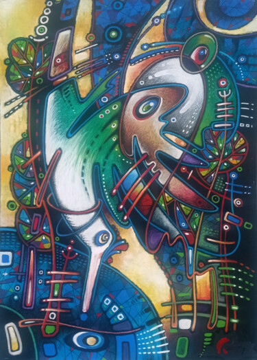 Картина под названием "Diving bird" - Uladzimir Skryhanau, Подлинное произведение искусства, Акрил Установлен на Деревянная…