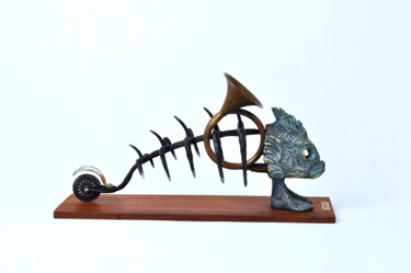Escultura titulada "The traveling fish" por Artūras Tamašauskas, Obra de arte original, Metales
