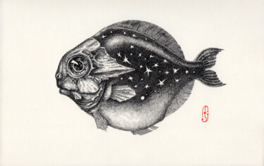 Dessin intitulée "Fish_3" par Serhii Lynnyk, Œuvre d'art originale, Encre
