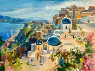"Santorini in sunny…" başlıklı Tablo July Kinart tarafından, Orijinal sanat, Petrol