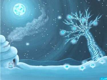 Painting titled "Lumière de givre" by Krystal, Original Artwork, Acrylic Mounted on Wood Stretcher frame