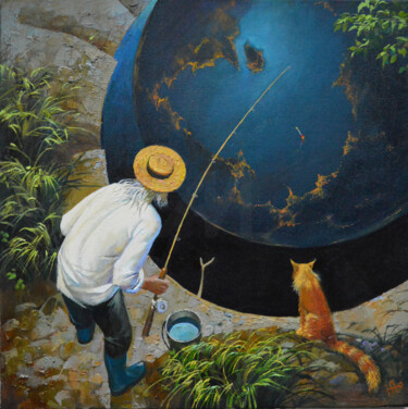 Painting titled ""On a fishing trip"" by Yury Popov, Original Artwork, Oil