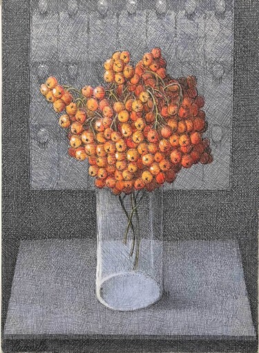 Painting titled "Bacche" by Gastone Cecconello, Original Artwork, Ink Mounted on Wood Panel