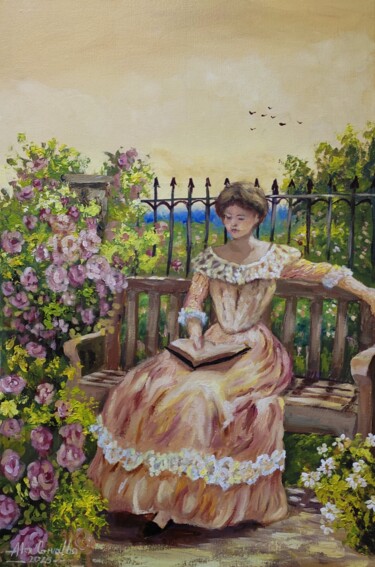 Peinture intitulée "Leitura no jardim" par Alex Carvalho, Œuvre d'art originale, Acrylique Monté sur Châssis en bois