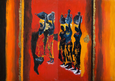 Schilderij getiteld "Diptych "African wo…" door Volodymyr Nezdiimynoha, Origineel Kunstwerk, Olie Gemonteerd op Frame voor h…