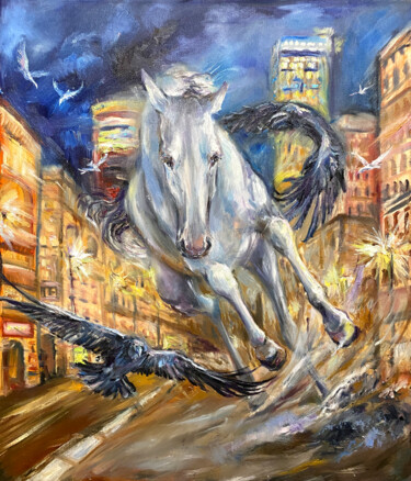 "A running horse amo…" başlıklı Tablo Elena Reutova tarafından, Orijinal sanat, Petrol Ahşap Sedye çerçevesi üzerine monte e…