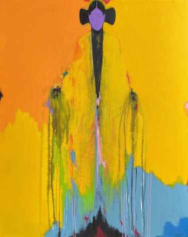 Malarstwo zatytułowany „Yellow Post-Alienat…” autorstwa Incognito, Oryginalna praca, Akryl Zamontowany na Drewniana rama nos…