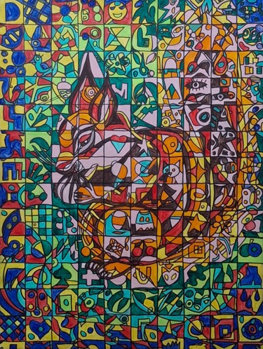 Malerei mit dem Titel "Squirrel with a nut" von Elena Giger, Original-Kunstwerk, Acryl Auf Keilrahmen aus Holz montiert