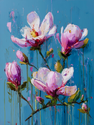 Digital Arts titled "Magnolia Flower on…" by Mily Art, Original Artwork, Digital Painting