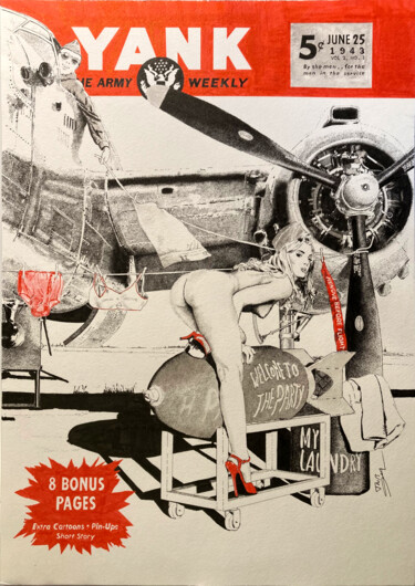 Dessin intitulée "Yank B25" par Thibault Cernaix, Œuvre d'art originale, Encre