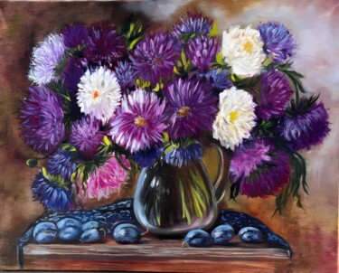 Peinture intitulée "Velvet Purple Aster…" par Natalia Savonina, Œuvre d'art originale, Huile Monté sur Châssis en bois