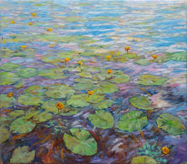 Peinture intitulée "Rains water lilies" par Gunchenko, Œuvre d'art originale, Huile Monté sur Châssis en bois
