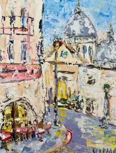 Painting titled "Paris Montmartre St…" by Vilma Gataveckiene, Original Artwork, Oil