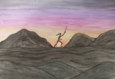 ""Девушка с мечом"" başlıklı Tablo Lana Bates tarafından, Orijinal sanat, Suluboya Ahşap panel üzerine monte edilmiş