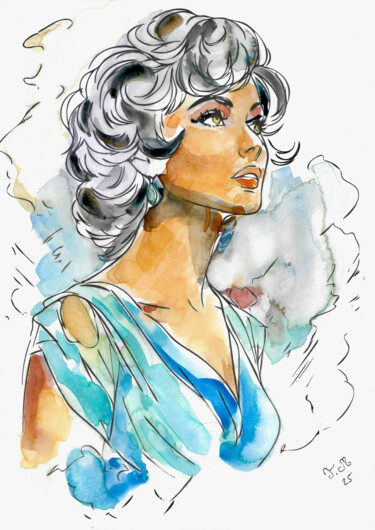 Peinture intitulée "🎨 Éclat d'Azur – Po…" par Armajay, Œuvre d'art originale, Aquarelle