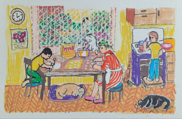 Painting titled "bright naive style…" by Evgenia Rod Borovikova, Original Artwork, Acrylic Mounted on Cardboard