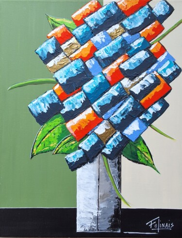 Malarstwo zatytułowany „Cubisme floral” autorstwa Janick Folinais, Oryginalna praca, Akryl Zamontowany na Drewniana rama nos…