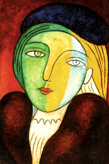 Digital Arts με τίτλο "Femme au béret bleu…" από Pacôme Coquet, Αυθεντικά έργα τέχνης, Εικόνα που δημιουργήθηκε με AI Τοποθε…