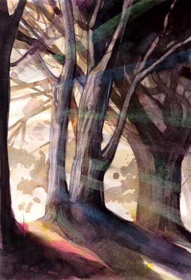 Peinture intitulée ""The Forgotten Grov…" par Leyla Zhunus, Œuvre d'art originale, Aquarelle