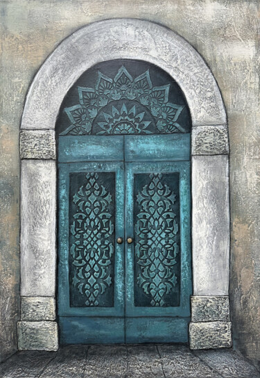 Ζωγραφική με τίτλο "Turquoise Threshold" από Hasmik Mamikonyan, Αυθεντικά έργα τέχνης, Ακρυλικό Τοποθετήθηκε στο Ξύλινο φορε…