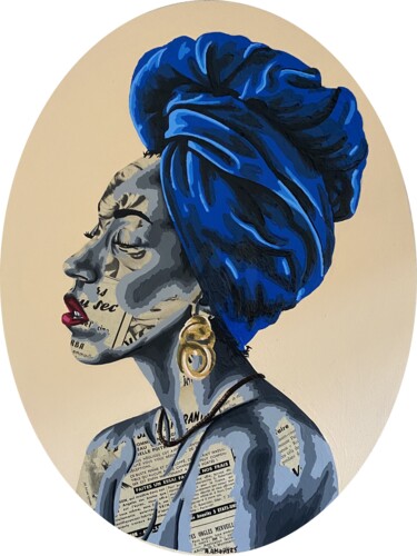 Collages titulada "Stéphanie" por Annabelle Amory, Obra de arte original, Acrílico Montado en Bastidor de camilla de madera