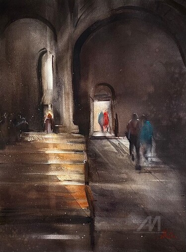 "MONASTERY SUN LIGHT…" başlıklı Tablo Mkate tarafından, Orijinal sanat, Suluboya Diğer sert panel üzerine monte edilmiş