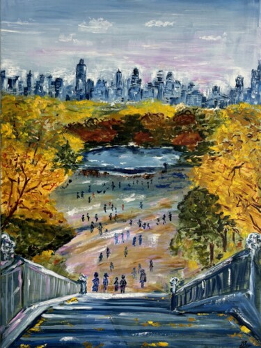Pintura intitulada "Autumn in New York…" por Hajnalka Fellmann, Obras de arte originais, Óleo Montado em Armação em madeira