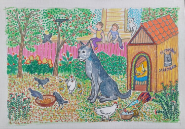 "a bright, naive dom…" başlıklı Tablo Evgenia Rod tarafından, Orijinal sanat, Akrilik Karton üzerine monte edilmiş