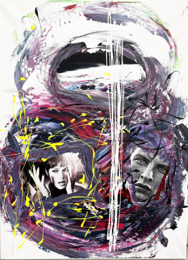 拼贴 标题为“Indecent Proposal” 由Frida B., 原创艺术品, 丙烯 安装在木质担架架上