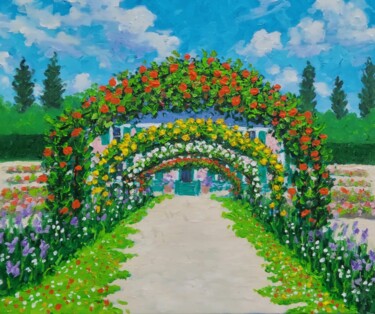 Painting titled "flower arch in Mone…" by Colin Ross Jack, Original Artwork, Oil Mounted on Wood Stretcher frame