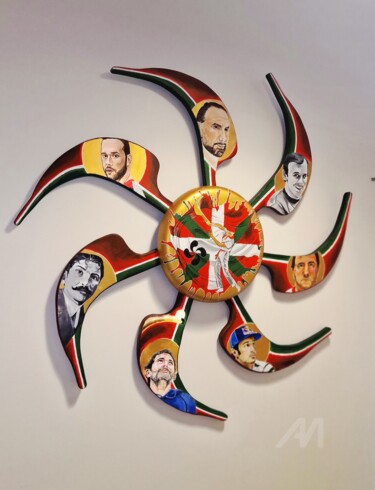 "Lauburu de cesta" başlıklı Tablo Pyramid Van Damme tarafından, Orijinal sanat, Akrilik Ahşap Sedye çerçevesi üzerine monte…