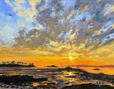 Pittura intitolato "sunset in roscoff,…" da Colin Ross Jack, Opera d'arte originale, Olio Montato su Telaio per barella in l…