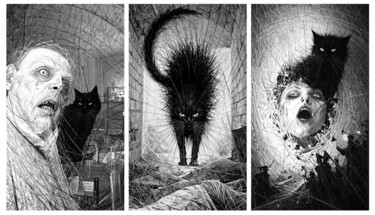Printmaking titled "The black Cat -E.A.…" by Lionel Morateur, Original Artwork, Digital Print