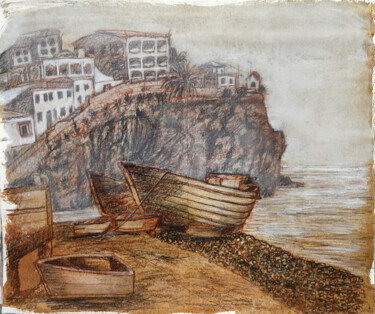 Drawing titled "Boote am Ufer (Made…" by Ilena Harton, Original Artwork, Chalk