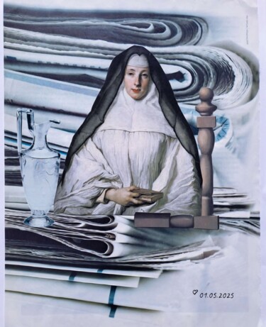 Collages titled "Une religieuse" by Thierry Sarra, Original Artwork, Collages