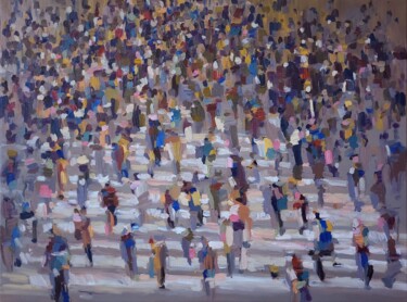 Painting titled "Peak Hour III" by Anna Doronina, Original Artwork, Oil Mounted on Wood Stretcher frame