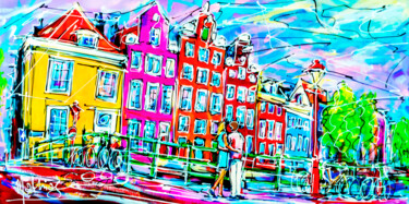 Painting titled "Street of Amsterdam…" by Mathias (1975), Original Artwork, Acrylic