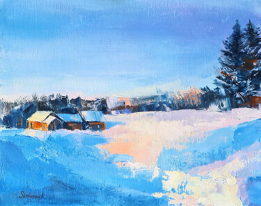 Peinture intitulée "Winter Dawn" par Natalia Slushaieva, Œuvre d'art originale, Huile Monté sur Carton