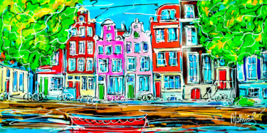 Painting titled "Canal of Amsterdam,…" by Mathias (1975), Original Artwork, Acrylic
