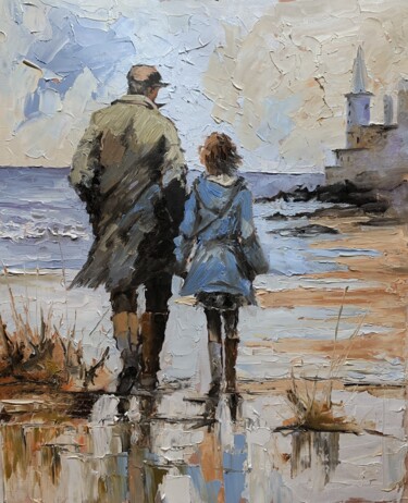 Painting titled "Walking Toward the…" by Vita Schagen, Original Artwork, Oil Mounted on Wood Stretcher frame