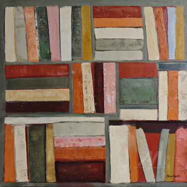 Painting titled "Etreinte des livres" by Sophie Dumont, Original Artwork, Oil Mounted on Wood Stretcher frame