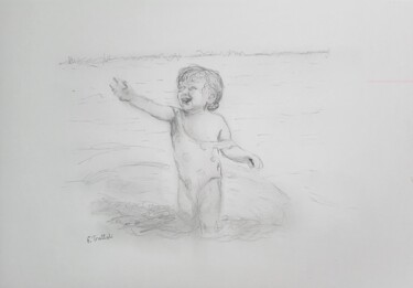 Σχέδιο με τίτλο "Joie d’enfance" από Florence Trottoli, Αυθεντικά έργα τέχνης, Γραφίτης