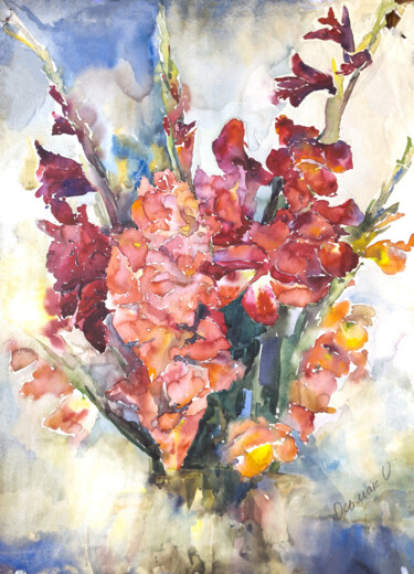 Pintura titulada "Gladiolus Melody" por Olha Osmak, Obra de arte original, Acuarela