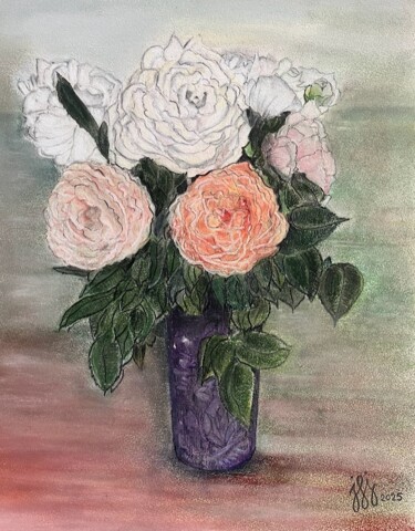 Peinture intitulée "bouquet des roses d…" par Jean-Francois Jehl, Œuvre d'art originale, Pastel