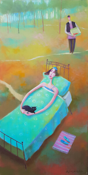 Painting titled "Offer of marriage" by Beata Wrzesinska, Original Artwork, Oil Mounted on Wood Stretcher frame