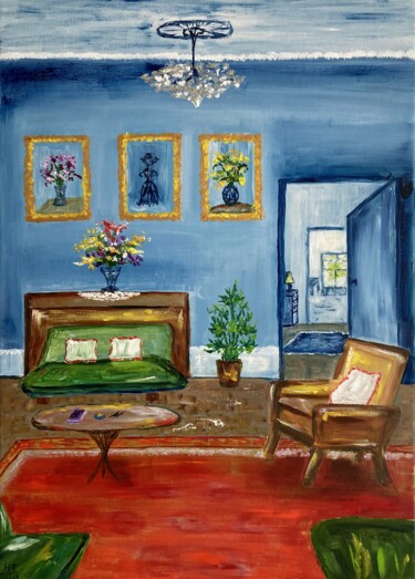 Painting titled "The art collector" by Hajnalka Fellmann, Original Artwork, Oil Mounted on Wood Stretcher frame
