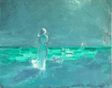 "Promenade nocturne" başlıklı Tablo Loudmila Harscouet tarafından, Orijinal sanat, Petrol Ahşap Sedye çerçevesi üzerine mont…