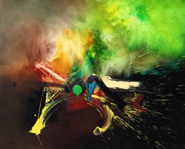 Peinture intitulée "GREEN FIRE" par Karls, Œuvre d'art originale, Huile Monté sur Châssis en bois