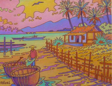 "Baie de Nah Trang" başlıklı Tablo Gilles Mével tarafından, Orijinal sanat, Pastel Ahşap Sedye çerçevesi üzerine monte edilm…