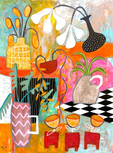 Malerei mit dem Titel "Fleurs d'Automne" von Roger.M, Original-Kunstwerk, Acryl Auf Keilrahmen aus Holz montiert